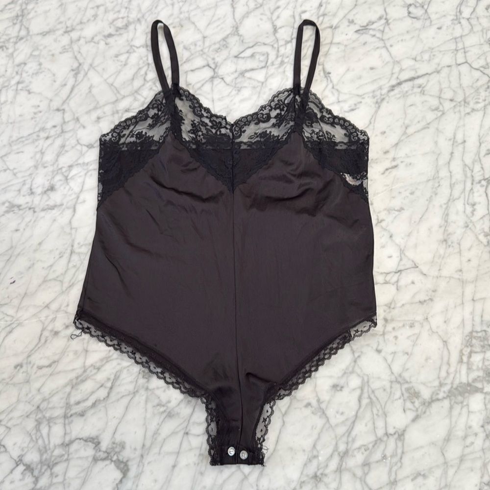 Vintage Black Lace Lingerie Teddy Romper M